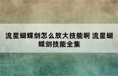 流星蝴蝶剑怎么放大技能啊 流星蝴蝶剑技能全集